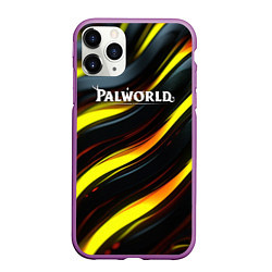 Чехол iPhone 11 Pro матовый Palworld логотип золотые и черные волны