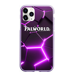 Чехол iPhone 11 Pro матовый Palworld логотип разлом фиолетовых плит, цвет: 3D-светло-сиреневый