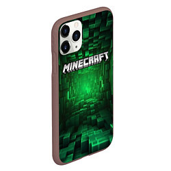 Чехол iPhone 11 Pro матовый Minecraft logo зеленые плитки, цвет: 3D-коричневый — фото 2