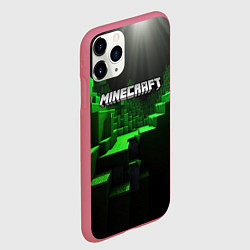Чехол iPhone 11 Pro матовый Minecraft logo зеленые яркие плитки, цвет: 3D-малиновый — фото 2