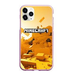 Чехол iPhone 11 Pro матовый Minecraft logo яркий желтый мир, цвет: 3D-розовый