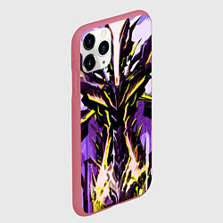 Чехол iPhone 11 Pro матовый Чёрно-жёлтая агрессивная абстракция на фиолетовом, цвет: 3D-малиновый — фото 2