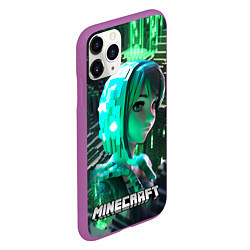 Чехол iPhone 11 Pro матовый Minecraft персонаж на острове, цвет: 3D-фиолетовый — фото 2