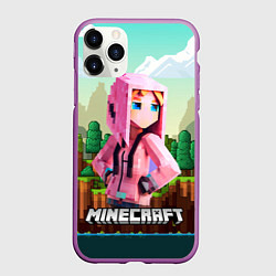 Чехол iPhone 11 Pro матовый Персонаж Minecraft девушка в пиксельном мире, цвет: 3D-фиолетовый