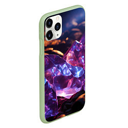 Чехол iPhone 11 Pro матовый Фиолетовые комические камни, цвет: 3D-салатовый — фото 2