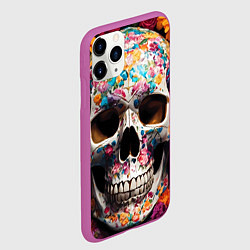 Чехол iPhone 11 Pro матовый Яркие цветы и череп, цвет: 3D-фиолетовый — фото 2