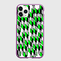 Чехол iPhone 11 Pro матовый Киберпанк узор чёрно-зелёный на белом фоне, цвет: 3D-фиолетовый