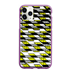 Чехол iPhone 11 Pro матовый Жёлтые треугольники и квадраты на белом фоне, цвет: 3D-фиолетовый