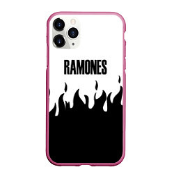 Чехол iPhone 11 Pro матовый Ramones fire black rock, цвет: 3D-малиновый