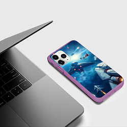 Чехол iPhone 11 Pro матовый Mass Effect - space neon, цвет: 3D-фиолетовый — фото 2