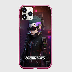 Чехол iPhone 11 Pro матовый Minecraft matrix woman, цвет: 3D-малиновый
