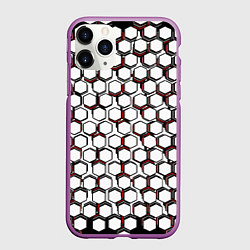 Чехол iPhone 11 Pro матовый Киберпанк узор из шестиугольников красный, цвет: 3D-фиолетовый