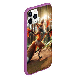 Чехол iPhone 11 Pro матовый Лиса Шаманка танцует зажигательный танец в лесу, цвет: 3D-фиолетовый — фото 2