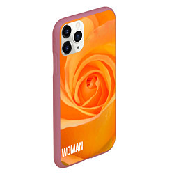 Чехол iPhone 11 Pro матовый Оранжевая роза - woman, цвет: 3D-малиновый — фото 2