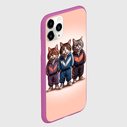 Чехол iPhone 11 Pro матовый Три полосатых кота в спортивных костюмах пацана, цвет: 3D-фиолетовый — фото 2