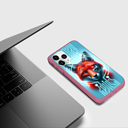 Чехол iPhone 11 Pro матовый Лиса кибер робот терминатор, цвет: 3D-малиновый — фото 2