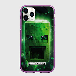 Чехол iPhone 11 Pro матовый Minecraft зеленая большая голова, цвет: 3D-фиолетовый