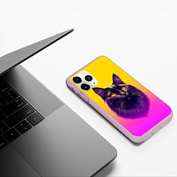 Чехол iPhone 11 Pro матовый Кот чёрный с золотыми глазами, цвет: 3D-розовый — фото 2