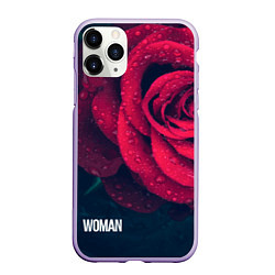 Чехол iPhone 11 Pro матовый Красная роза на чёрном - woman, цвет: 3D-светло-сиреневый