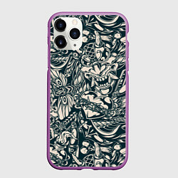 Чехол iPhone 11 Pro матовый Японская татуировка, цвет: 3D-фиолетовый