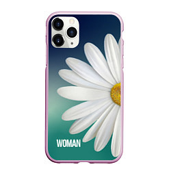 Чехол iPhone 11 Pro матовый Маргаритка на голубом - WOMAN, цвет: 3D-розовый