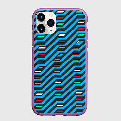 Чехол iPhone 11 Pro матовый Киберпанк узор синий и чёрный, цвет: 3D-фиолетовый