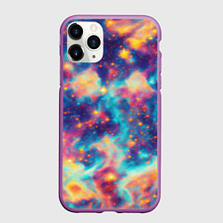 Чехол iPhone 11 Pro матовый Космические яркие узоры, цвет: 3D-фиолетовый