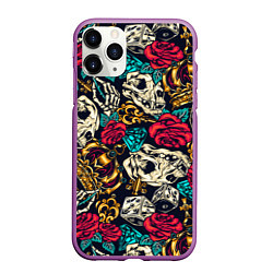 Чехол iPhone 11 Pro матовый Tattoo dice skull, цвет: 3D-фиолетовый