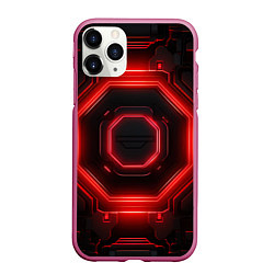 Чехол iPhone 11 Pro матовый Nvidia style black and red neon, цвет: 3D-малиновый