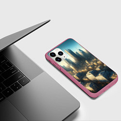 Чехол iPhone 11 Pro матовый Разрушенный апокалиптический город, цвет: 3D-малиновый — фото 2