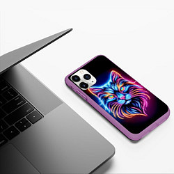 Чехол iPhone 11 Pro матовый Суровый неоновый кот, цвет: 3D-фиолетовый — фото 2