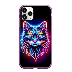 Чехол iPhone 11 Pro матовый Суровый неоновый кот, цвет: 3D-фиолетовый