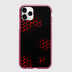 Чехол iPhone 11 Pro матовый Стальная броня соты текстура, цвет: 3D-малиновый