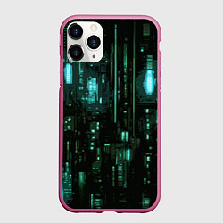 Чехол iPhone 11 Pro матовый Киберпанк светящиеся голубые элементы, цвет: 3D-малиновый
