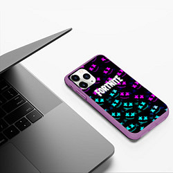 Чехол iPhone 11 Pro матовый Marshmello neon fortnite, цвет: 3D-фиолетовый — фото 2