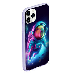 Чехол iPhone 11 Pro матовый Полёт капибары в космосе - неон, цвет: 3D-светло-сиреневый — фото 2