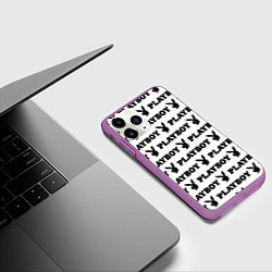 Чехол iPhone 11 Pro матовый Зайчик плейбой паттерн, цвет: 3D-фиолетовый — фото 2