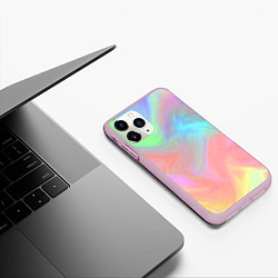 Чехол iPhone 11 Pro матовый Абстракция смесь красок светлый тай-дай, цвет: 3D-розовый — фото 2