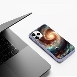 Чехол iPhone 11 Pro матовый Далёкая неоновая галактика - нейросеть, цвет: 3D-светло-сиреневый — фото 2