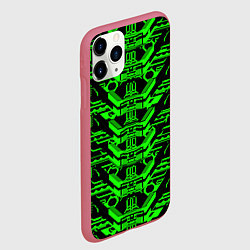 Чехол iPhone 11 Pro матовый Зелёная техно-броня на чёрном фоне, цвет: 3D-малиновый — фото 2
