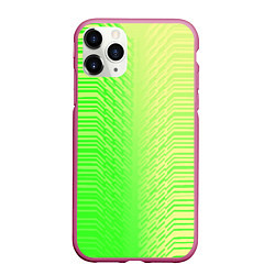 Чехол iPhone 11 Pro матовый Зелёные градиентные линии, цвет: 3D-малиновый