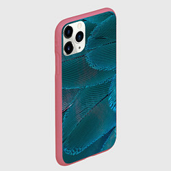 Чехол iPhone 11 Pro матовый Зеленые перья птицы, цвет: 3D-малиновый — фото 2