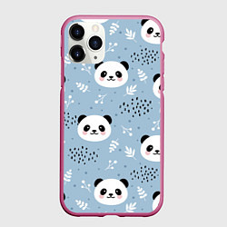 Чехол iPhone 11 Pro матовый Панды и цветочки, цвет: 3D-малиновый