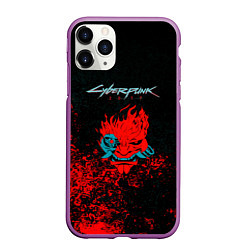 Чехол iPhone 11 Pro матовый Cyberpunk 2077 брызги красок, цвет: 3D-фиолетовый