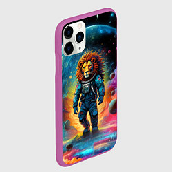 Чехол iPhone 11 Pro матовый Лев космонавт в неоновом космическом пространстве, цвет: 3D-фиолетовый — фото 2