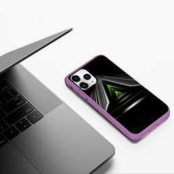 Чехол iPhone 11 Pro матовый Black green abstract nvidia style, цвет: 3D-фиолетовый — фото 2