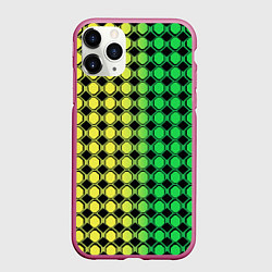 Чехол iPhone 11 Pro матовый Зелёные восьмиугольники и чёрные ромбы, цвет: 3D-малиновый