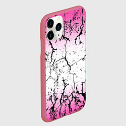 Чехол iPhone 11 Pro матовый Текстура чёрных трещин на розовом переливе, цвет: 3D-малиновый — фото 2