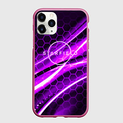 Чехол iPhone 11 Pro матовый Starfield game logo neon, цвет: 3D-малиновый
