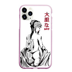 Чехол iPhone 11 Pro матовый Девушка вполоборота в стиле манга с японскими иеро